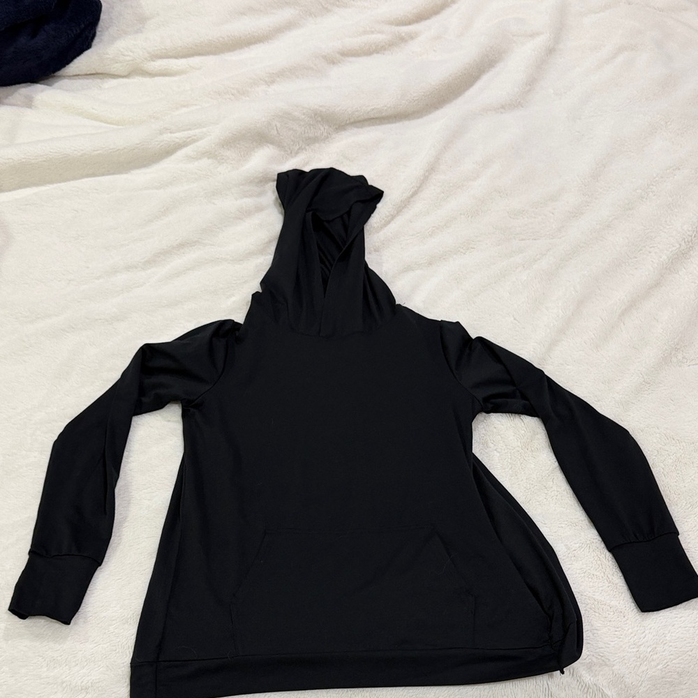 Black Hooded girls Long Sleeve Pullover Top